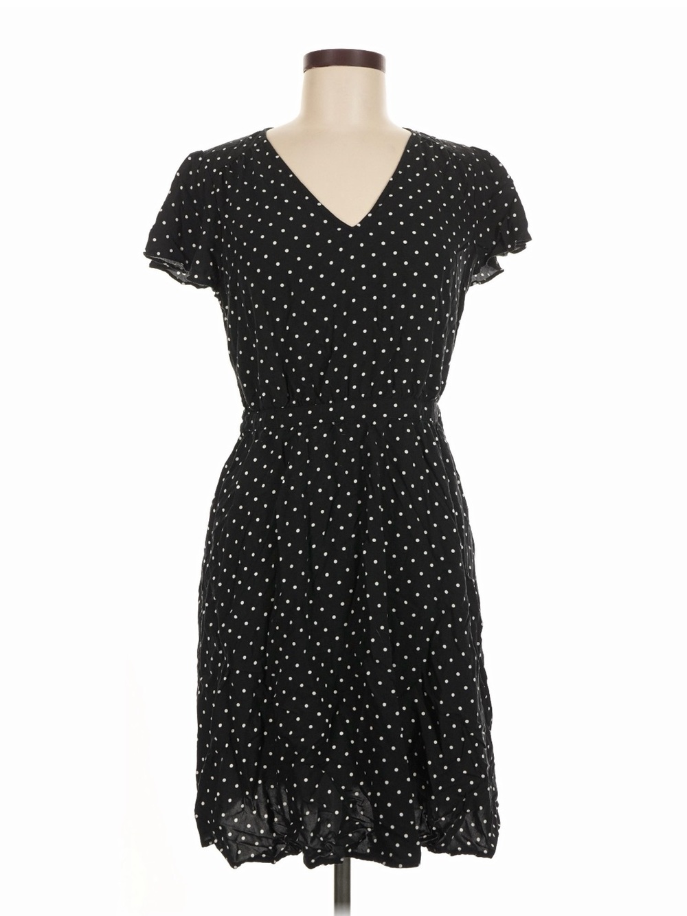 Old Navy Black & White Polka Dot V-Neck Flutter Sleeve Dress